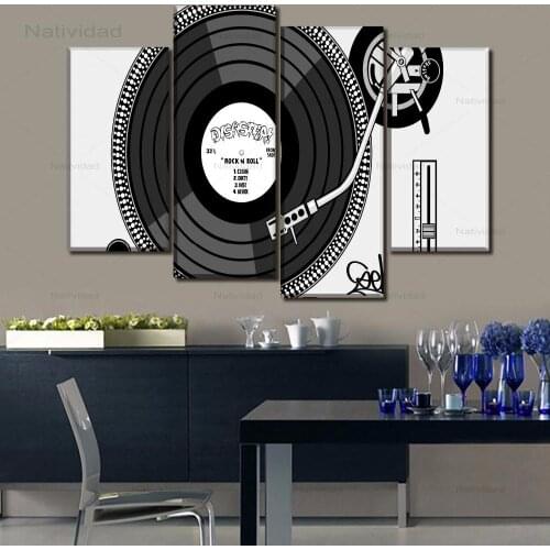 Musical Instruments Picture 4 Pieces Canvas Print Black Background Music Poster Modern Home Decor Wall Art Bedroom Painting