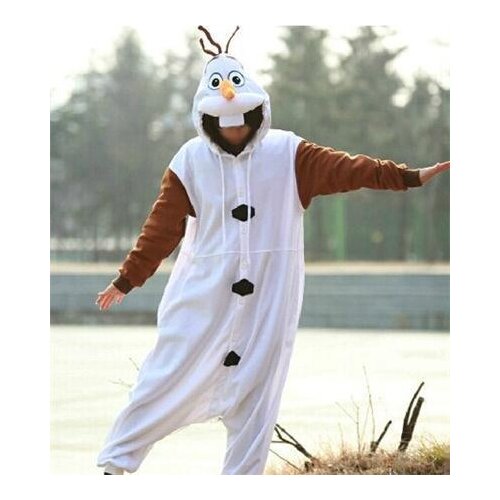 Kigurumi Anime Olaf Adult Snowman Costume Pajamas Cosplay Jumpsuit Adult Onesie Pyjamas Romper Party Dress