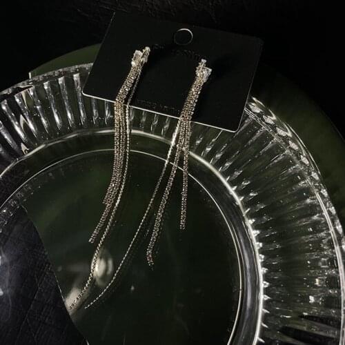 Korean Fashion Vintage Temperament Long Tassel Earrings Crystal Geometric Drop Earrings For Women Trendy Jewelry Gift