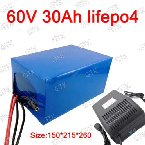 GTK lithium 60v 30ah lifepo4 battery with BMS Deep cycle for 2500w 1500w bike scooter Tricycle Go Cart vehicle +5A charger