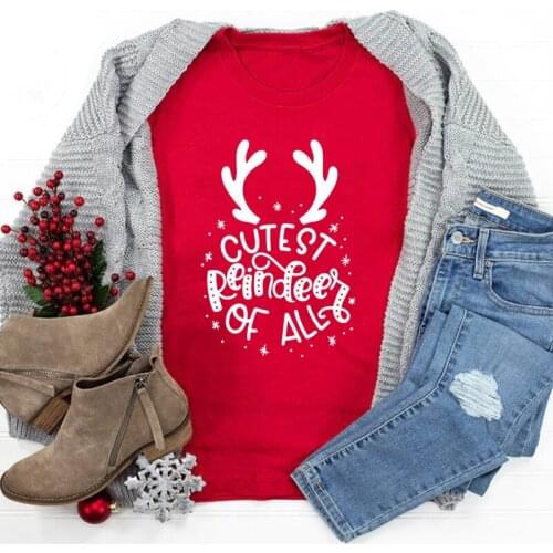 Cutest Reindeer Of All T-shirt Funny Women Short Sleeve Graphic Holiday Gift Tshirt Kawaii Winter Christmas Party Top Tee Shirt