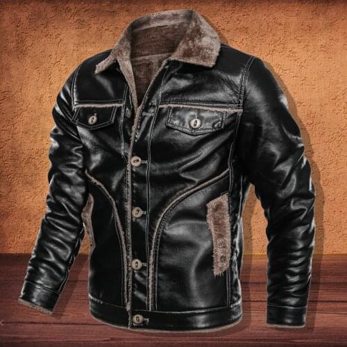 Winter Jacket Mens Vintage Black Leather Jacket Men Fur Lined Turn Down Collar Casual Coats Male Warm Thick Coat Plus Size 4XL