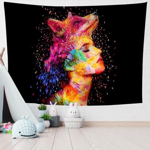 Aesthetic Anime Tapestry Wall Hanging Thin Wolf Colorful Printed Cartoon Wall Tapestry Home Bedroom Decor 0.75*1/1.3*1.5/1.5*2m