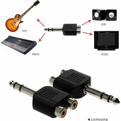 New 1/4" 6.35mm Mono Male to 2RCA Female Adapter Cable Adaptor Converter new