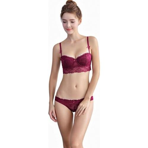 New gathered adjustable side bra set thin section sexy lace ladies underwear closed breast bra small chest