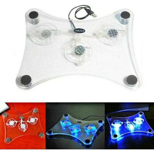 Computer Cooling Pad 3 Fans Plastic USB Laptop Radiator Clooer Stand With Blue LED Light for For Laptop PC Notebook