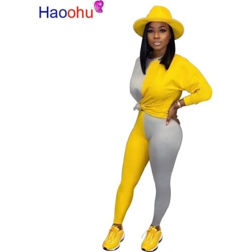 Autumn Winter Womens Set Tracksuits O Neck Full Sleeve Top long Suits Two Piece Set Patchwork Color Outfits Sportswear