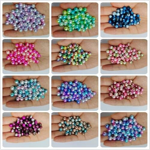 3-12mm Round Imitation Rainbow Color Plastic Straight hole plastic pearl beads for needlework & Jewelry Making