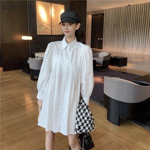 Dress Women Vestidos Teenagers Mini White Daily A-Line Summer Trendy Simple High Waist Pure Lovely Elegant Leisure Ulzzang Chic