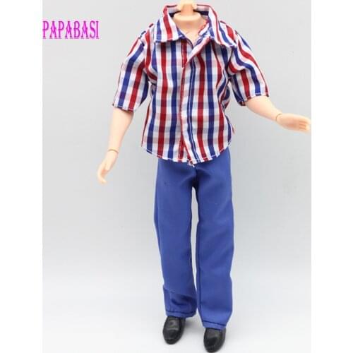 High Quality Handmade Casual Plaid Grid Clothes Jacket Pants Outfits For Ken Doll Hot Selling Children Play Toy Gift
