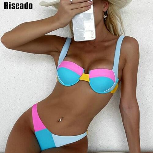 Riseado Push Up Sexy Bikini Patchwork Swimsuit High Cut Swimwear Women 2021 Brazilian Biquini Strap Bathing Suits Summer New