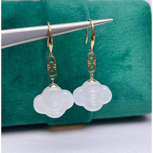 SHILOVEM 18k yellow gold real Natural white Jasper drop earrings classic fine Jewelry women wedding gift 11*14mm myme11145562hb