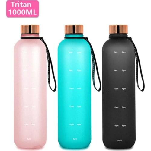 1L Sports Water Bottle Gradient Color Bottle With Bounce Cover Time Scale Reminder Frosted Leakproof Cup For Outdoor Sports