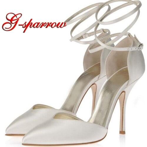Pointed Toe High Heels White Satin Wedding Dress Shoes Comfortable Buckle Straps Bride Party Shoes Bridesmaid Pumps