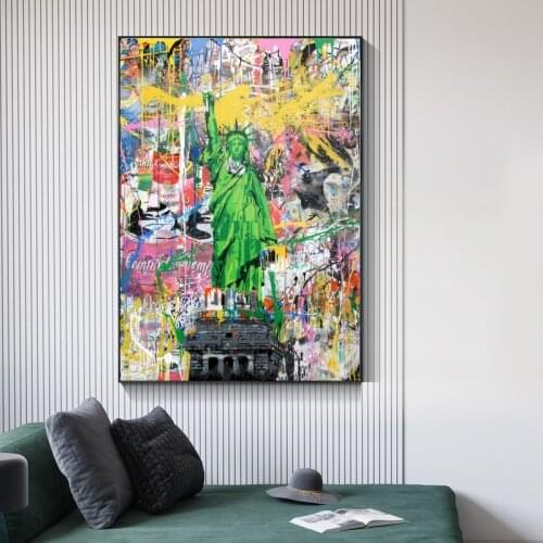 Street Graffiti Wall Art Statue of Liberty Pop Art Canvas Paintings Poster Print Wall Art for Living Room Home Decor (No Frame)