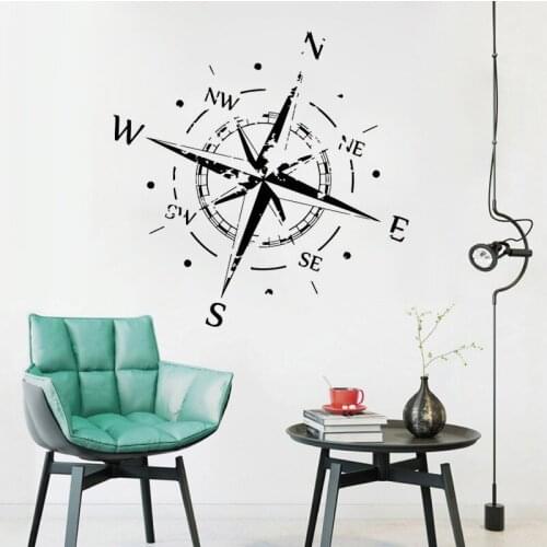 Vintage Compass Wall Sticker Waterproof Home Decoration Art Nautical Compass Mural Removable Window Decal M0047