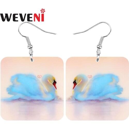 WEVENI Acrylic Square Mute SwanEarrings Printing Aesthetic Big Animal Dangle Drop Jewelry For Women Girl Fashion Gift Decoration