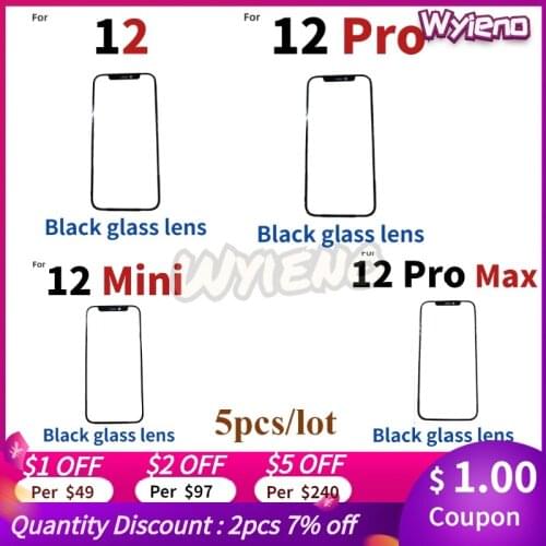 Wyieno Cover On Digitizer LCD Sensor Panel For Iphone 12 / 12 pro / 12Pro max / 12 mini Front Touch Screen Glass lens 5pcs/lot