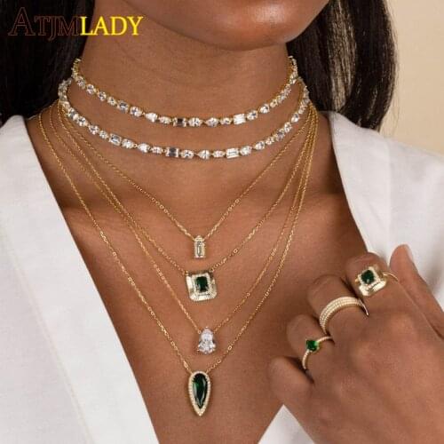 2021 New Arrived Iced Out Bling 5A CZ Link Chain Geometric Various Shaped Cubic Zirconia Tennis Chain Choker Necklace For Women