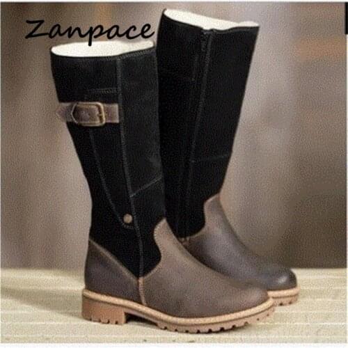 ZANPACE New Womens High Heel Boots Plush Size 35-43 Round Toe Outside Womens Shoes 2020 Winter Warm Velvet Womens Snow Boots