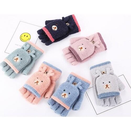 Women Half Finger Gloves Warm Christmas Elk Knitted Gloves Winter Fingerless Wrist Mittens Female Gloves