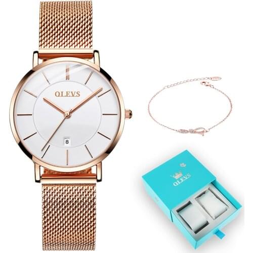 OLEVS New Rose Gold White Women Watch Casual Quartz Watches Ladies Top Brand Female Wrist Watch Girl Clock