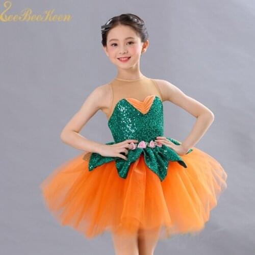 Girls Pumpkin Cosplay Stage Performance Costume Adult Professional Ballet Dress Women Sequins Tutu Ballet Dance Dress For Girl