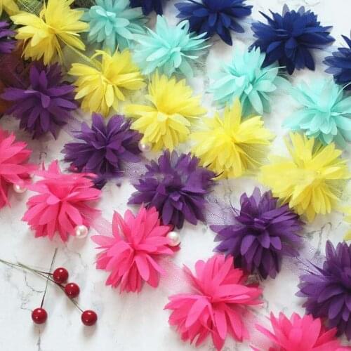 10Yards=120Pcs Flowers Applique Chiffon Cluster 3D Floral Wedding Dress Bridal Fabric Lace Trim Fabric DIY Sewing 7.5cm Wide