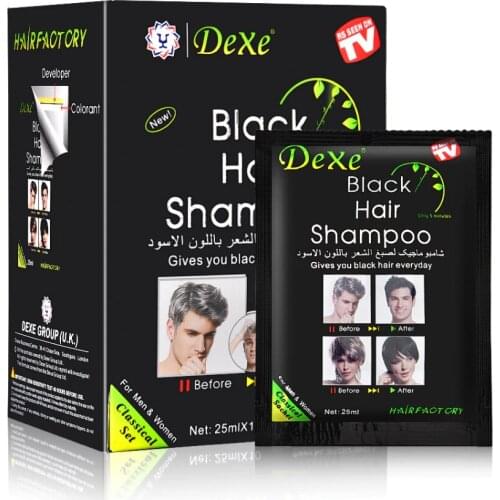 10 Pcs Dexe Only 5 Minutes Fast Black Hair Shampoo Make Grey White Hair Colored Darkening Black Shinny Hair for Men and Women