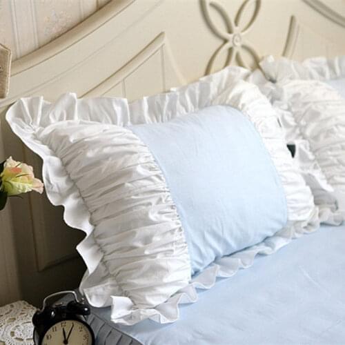 2pcs blue/pink pillow case European princess ruffle pillow cover handmade wrinkle pillow cases home textile pillow sham no core
