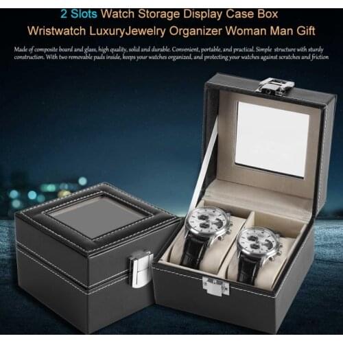 2 Slots Watch Storage Display Case Box Wristwatch Luxury Jewelry Organizer Woman Man Gift