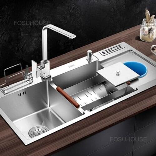 304 Stainless Steel Kitchen Sink Household Handmade Basin And Sink Double Three Trough Kitchen Dish Washing Basin Bowl Pool Set