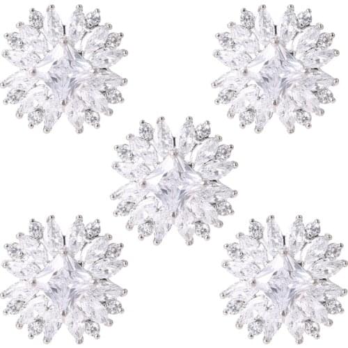5Pcs 18mm Flower Alloy Rhinestone Button with Loop Faux Crystal Metal Embellishments DIY Jewelry Crafts Wedding Decor