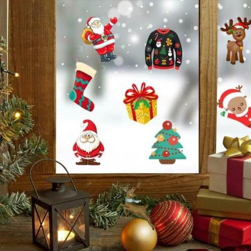 Festival 50Pcs Set Christmas Santa Removable Window Stickers Xmas Various Animals Pattern Art Decal Wall Home Shop Party Decor