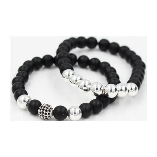 6mm 2PCS/Lot r523 gold silver Copper cz zircon cubic zirconia elastic adjusted ball Buddha Frosted agate Onyx Bracelet Bangles