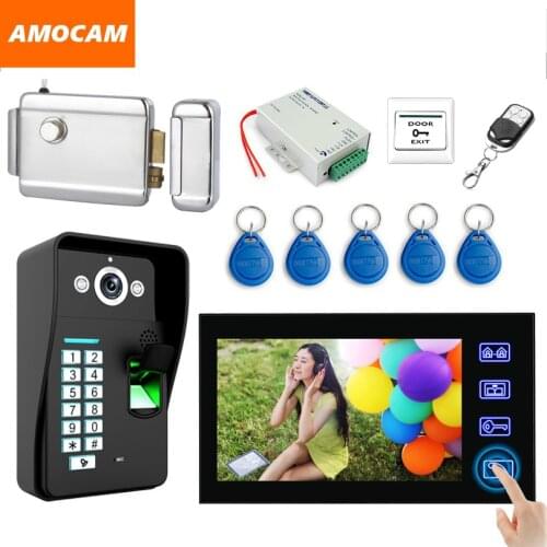 7" Touch Monitor Video Doorbell Kits Fingerprint /RFID Keyfobs /password /Electronic Door Lock/ Video Door Phone Intercom System