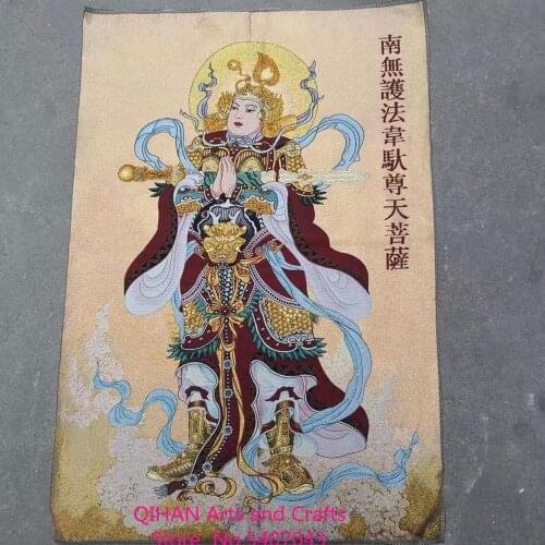 Antique hanging painting embroidered figure portrait tangkanan no Dharma protector Weituo Zuntian Bodhisattva Buddha