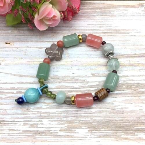 New Fashion Stone Bead Drop Charm Bracelet Elastic Bangle Rope Green Jades Agates For Girl Women Gift Jewelry