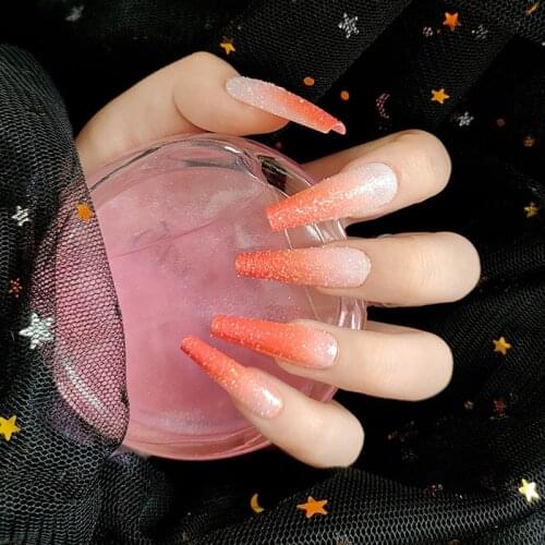 Long French False Nails Gradient Nail Tips With Glue Press On Nail Art Decoration Nude Fake Nail Manicure Tools