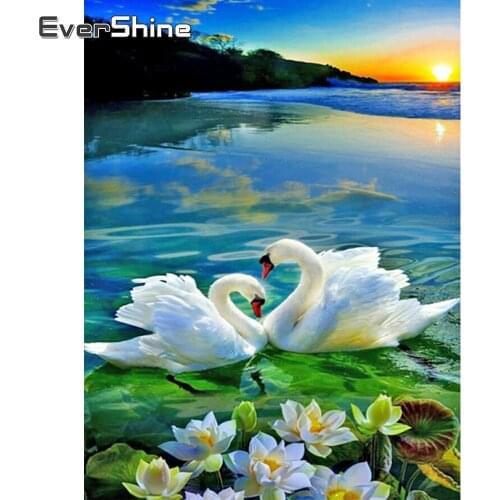 EverShine DIY Diamond Painting Swan Cross Stitch Diamond Embroidery Landscape Mosaic Rhinestones Full Square Sunset Handicraft