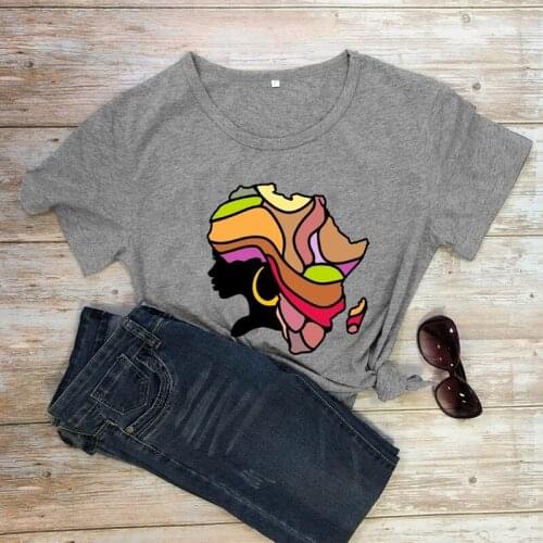 Funny Africa lady Graphic O-neck T-shirt Colorful map of Africa head Shirt women aesthetic art vintage tee top drop shipoing