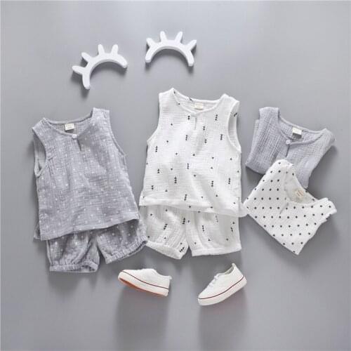 Cotton Linen Boys Girls Suit Summer Sleeveless Vest Shorts 2pcs Suit Children Set Clothing Kids Sets Bebe Toddler 0-5T