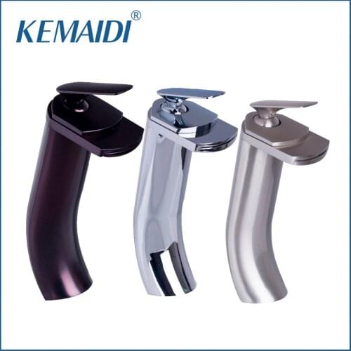 KEMAIDI Polished ChromeORB Waterfall Mixer Bathroom Basin Faucet Single Sink Banheiro Torneira Long Mixer Tap