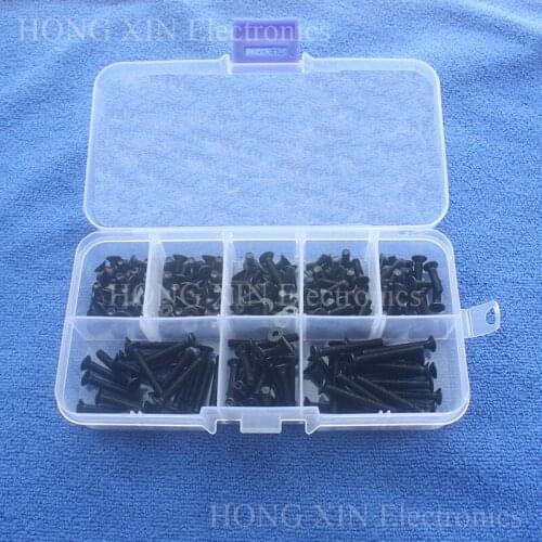 M3 Black Hex Flat Head Thread Iron PCB Assortment Grub Screws Bolt Assortment kit Fastener Hardware Socket Screws PCB