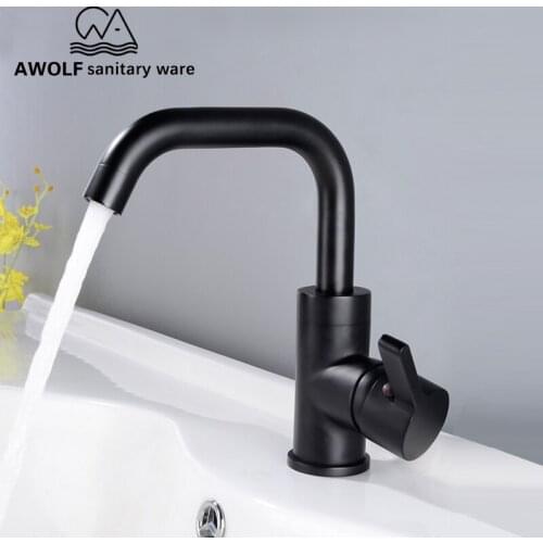 Basin Faucet Solid Brass Deck Mounted Bathroom Vessel Sink Hot Cold Mixer Tap Matte Black 360 Degree Swivel Mixer Faucet ML8055