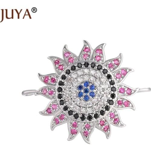 1 piece 26mm*21mm Copper Cubic Zirconia Jewelry Findings 2019 new design Sun Charm Connectors For Jewelry Making diy bracelets