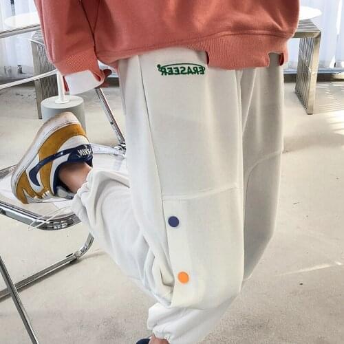 Mens Side Buttons White Sweatpants for 2021 Joggers Fashion Trends Clothing Korean Teens Leggings Harem Pants Hip Hop Streetwear