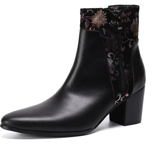 Winter men boots black boots Pointed Toe retro Mens Dress Boots Genuine leather Fashion Handmade low heel Side zipper 39-44