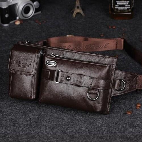Genuine Leather Men Waist Chest Bags Pouch Shoulder Cross Body Bum Bags High Quality Real Cowhide Male Hip Fanny Belt Pack