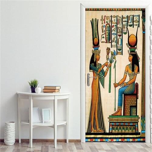 Ancient Egyptian Illustration Door Stickers Retro Feeling Home Decoration Door Decals Waterproof Two-Pieces Set Self-Adhesive